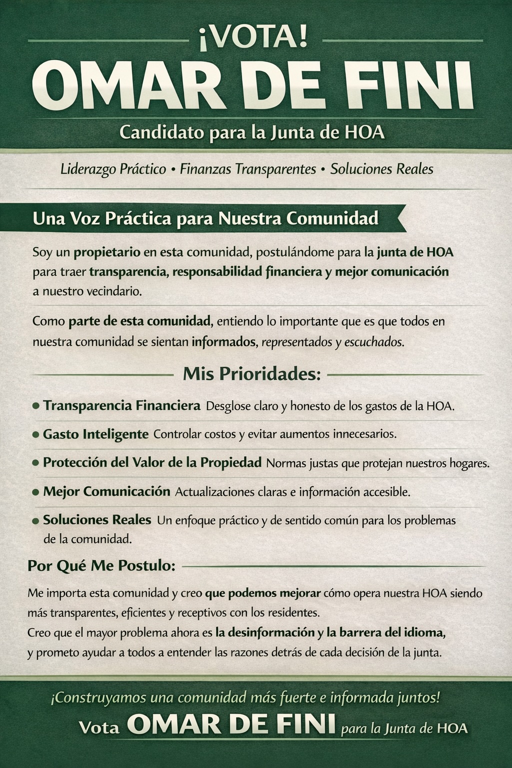 Folleto de Campaña de Omar De Fini